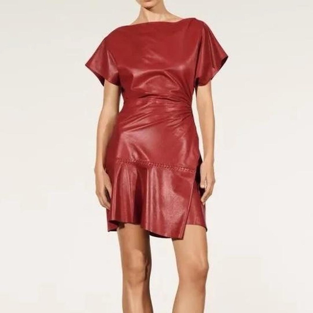 NWT Zara Studio Draped Red Leather Dress